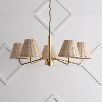 Libby 30" 5-Light Modern Coastal Sleek Woven Rattan/Iron LED Chandelier